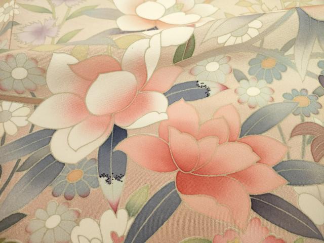 平和屋着物●豪華振袖・長襦袢(袷)セット 友禅 作家物 枝花文 暈し染め 正絹 逸品 AABC1947ck