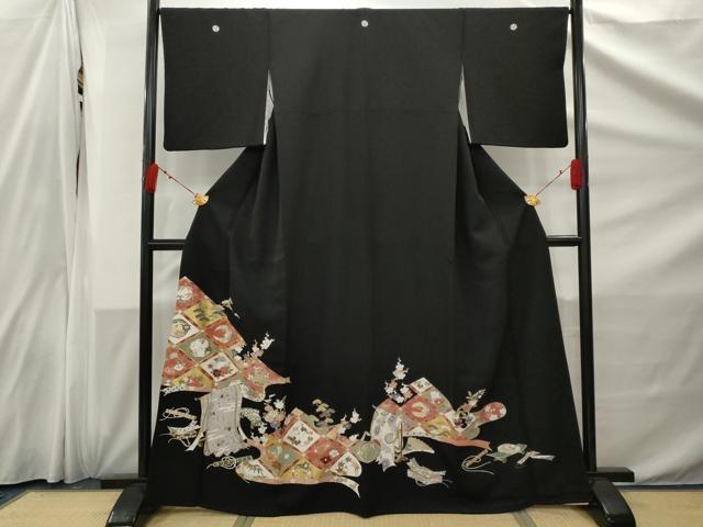 平和屋着物■豪華黒留袖 駒刺繍 飛鶴花菱文 金彩 正絹 逸品 AABC1969nf