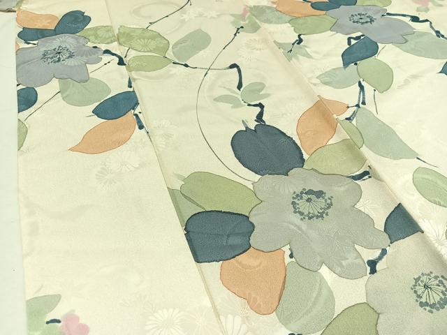 平和屋着物▽上質な小紋 単衣 枝花文 正絹 逸品 AABC2214jh