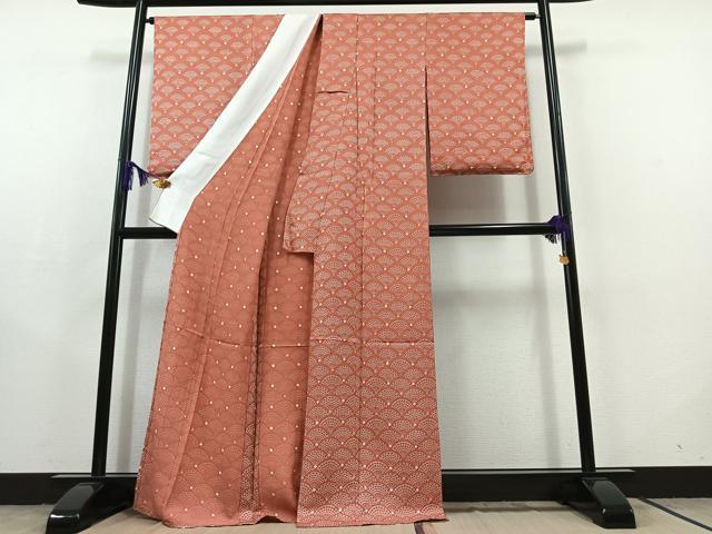 平和屋着物▽訪問着 単衣 絞り 青海波 正絹 逸品 AABC2216jh