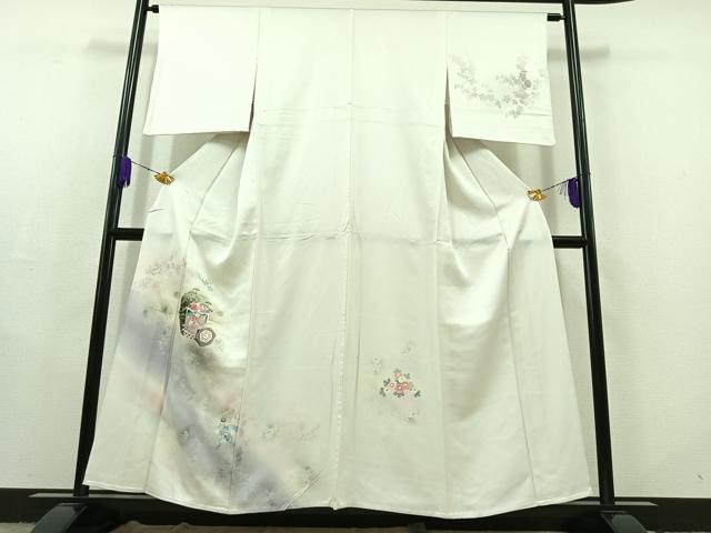 平和屋着物▽訪問着 単衣 貝桶花文 暈し染め 金銀彩 正絹 逸品 AABC2233jh