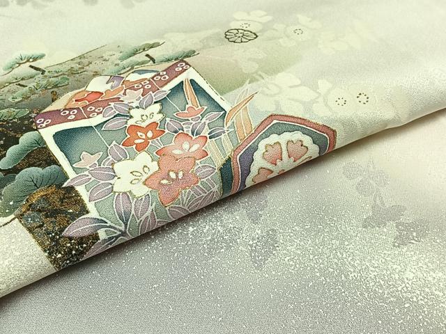 平和屋着物▽訪問着 単衣 貝桶花文 暈し染め 金銀彩 正絹 逸品 AABC2233jh