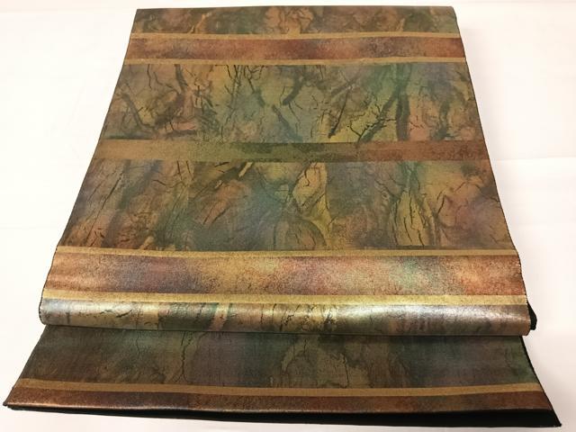 平和屋着物◎六通柄袋帯 横段霞文 陶漆箔 正絹 逸品 AABC2313yx