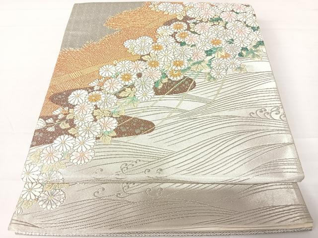 平和屋着物◎太鼓柄袋帯 唐織 延寿古典文 プラチナ箔 正絹 逸品 AABC2326yx