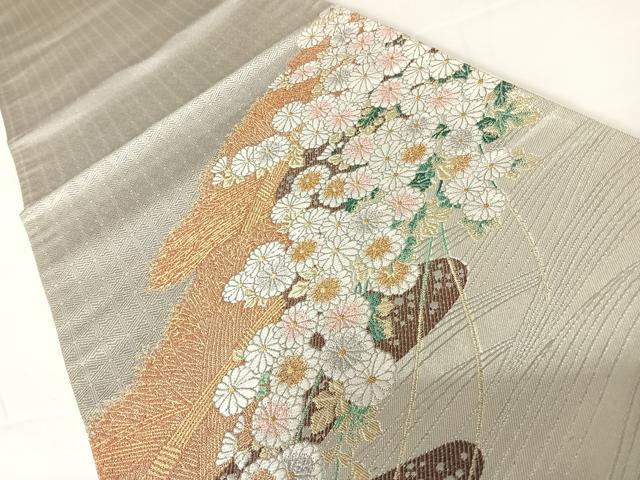 平和屋着物◎太鼓柄袋帯 唐織 延寿古典文 プラチナ箔 正絹 逸品 AABC2326yx