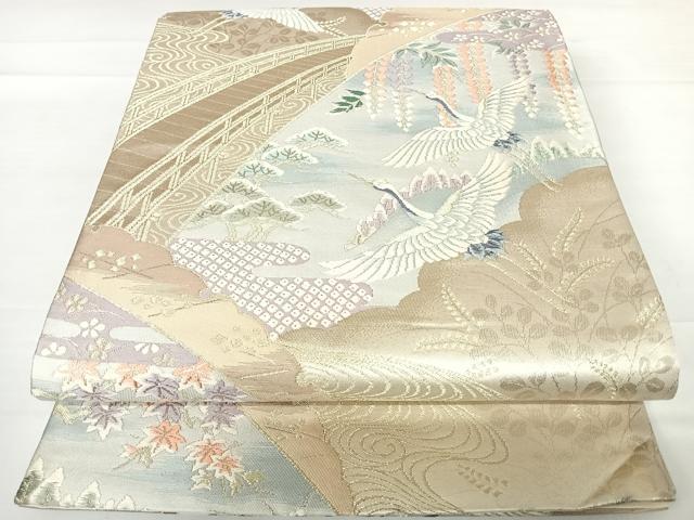 平和屋着物◎六通柄袋帯 唐織 飛鶴花文 金銀糸 正絹 逸品 AABC2426yx