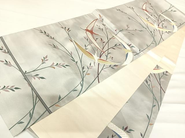 平和屋着物◎六通柄袋帯 唐織 飛鶴花文 金糸 正絹 逸品 AABC2438yx