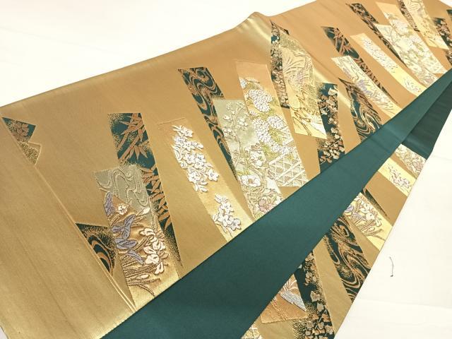 平和屋着物◎六通柄袋帯 唐織 短冊花文 金銀糸 正絹 逸品 AABC2447yx