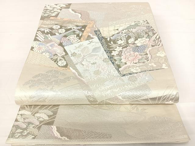 平和屋着物◎六通柄袋帯 唐織 花鳥文 金銀糸 正絹 逸品 AABC2462yx