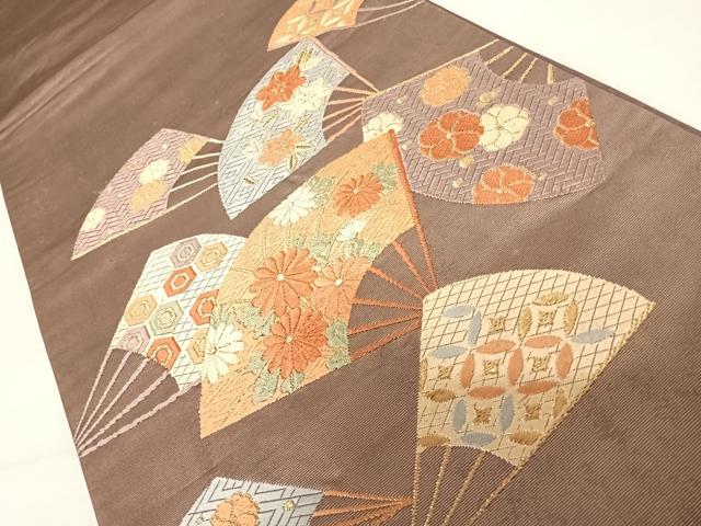 平和屋着物◎太鼓柄袋帯 唐織 扇面花文 金糸 正絹 逸品 AABC2500yx