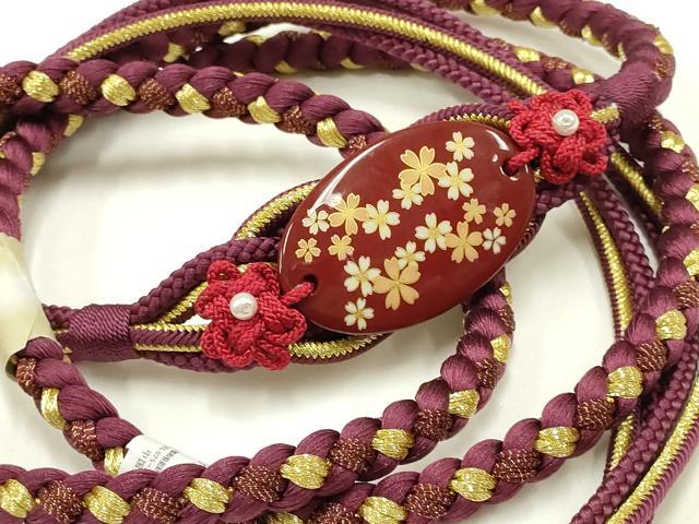 平和屋着物●和装小物 振袖用帯締め 装飾 蒔絵 パール 金糸 撚り房 逸品 未使用 AABC2616ay