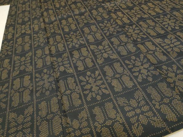 平和屋着物■上質な紬 格子花文 正絹 逸品 AABC2936st