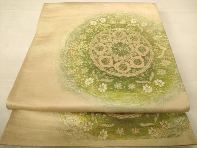 平和屋着物◎六通柄袋帯 正倉院花文 金糸 正絹 逸品 AABC3061dt
