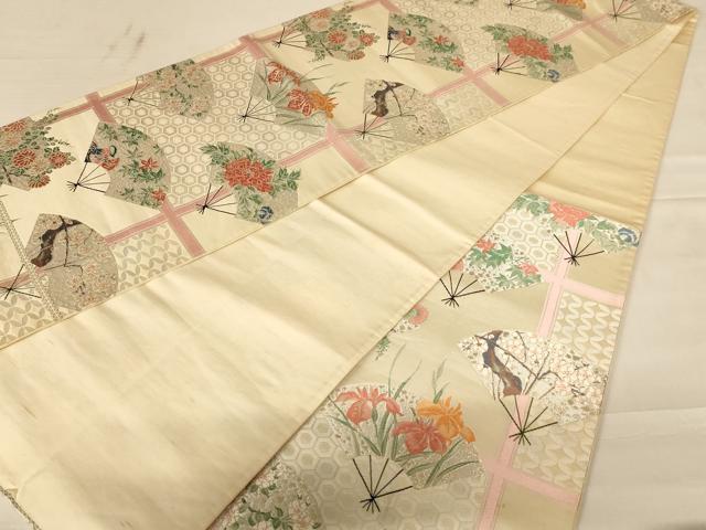 平和屋着物◎六通柄袋帯 唐織 扇面花文 金銀糸 正絹 逸品 AABC3065dt