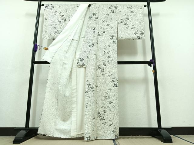 平和屋着物▽上質な小紋 単衣 舞花文 正絹 逸品 AABC3162jh