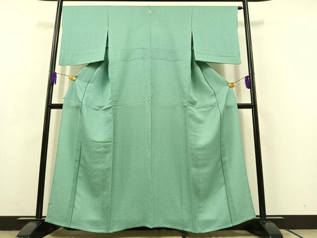 平和屋着物▽上質な色無地 単衣 青竹色 正絹 逸品 AABC3165jh