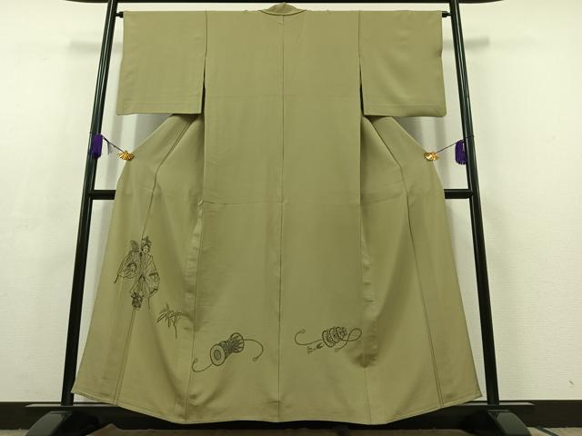 平和屋着物▽訪問着 単衣 手描き 人物文 正絹 逸品 AABC3177jh