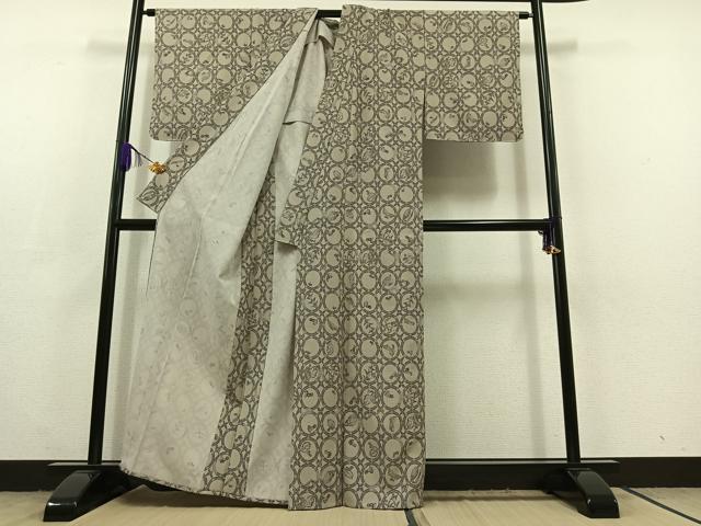 平和屋着物▽上質な小紋 単衣 型染 花丸文 正絹 逸品 AABC3180jh