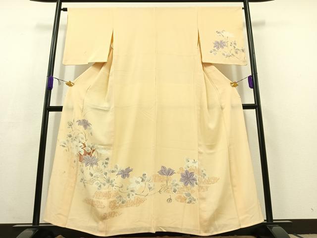 平和屋着物▽訪問着 単衣 草花文 正絹 逸品 AABC3184jh