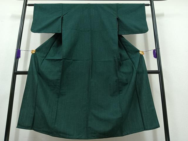 平和屋着物▽上質な紬 単衣 萌葱色 正絹 逸品 AABC3195jh
