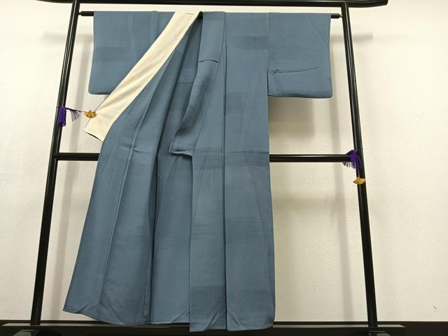 平和屋着物▽上質な色無地 単衣 横段文 紺鼠色 正絹 逸品 AABC3196jh