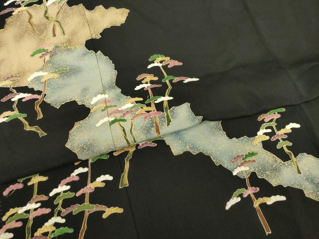 平和屋着物●創業130年 江戸染繍友禅 大彦 黒留袖 松 刺繍 金糸 金彩 正絹 逸品 AABC3227ck