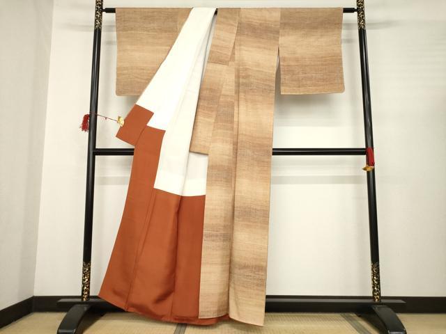 平和屋着物●上質な紬 横段文 正絹 逸品 AABC3269ck