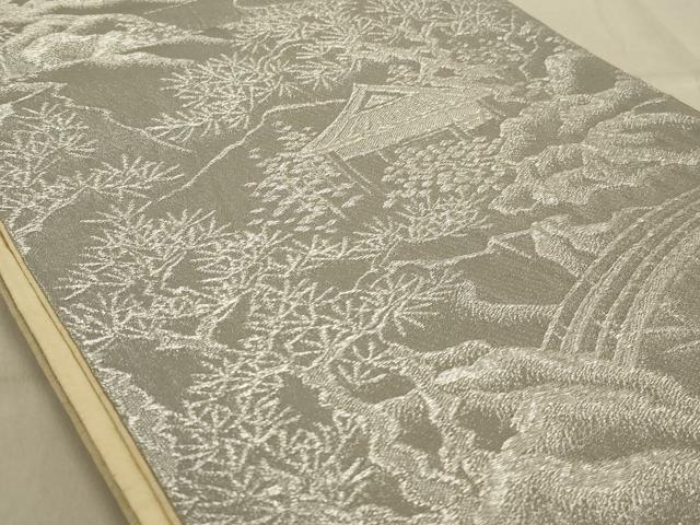 平和屋着物◎六通柄袋帯 風景文 銀糸 正絹 逸品 AABC3286ou