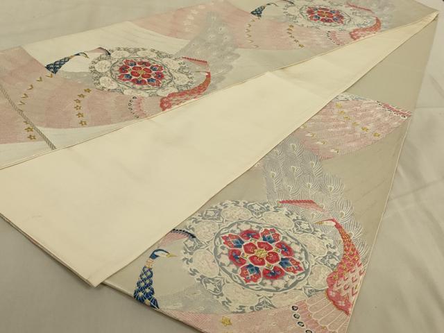平和屋着物◎六通柄袋帯 唐織 孔雀花文 金銀糸 正絹 逸品 AABC3287ou