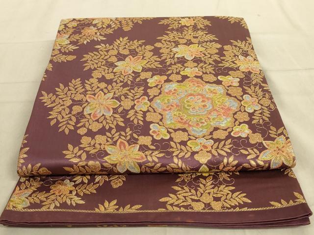平和屋着物◎六通柄袋帯 更紗花文 金糸 正絹 逸品 AABC3288ou