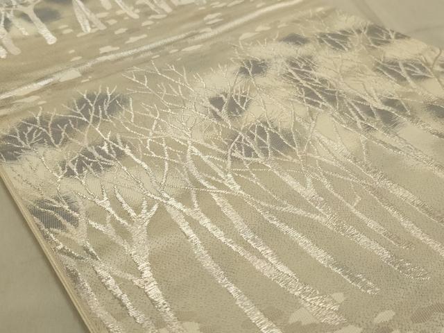 平和屋着物◎六通柄袋帯 樹林文 銀糸 正絹 逸品 AABC3292ou