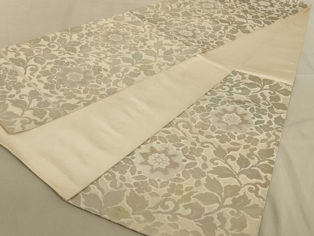 平和屋着物◎六通柄袋帯 更紗花文 銀糸 正絹 逸品 AABC3294ou
