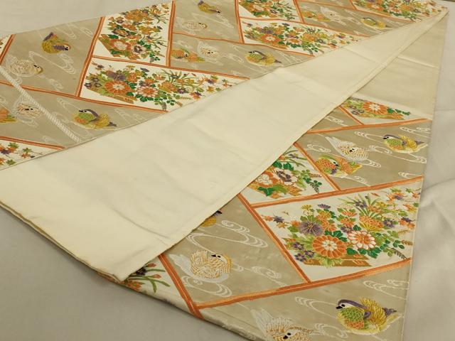 平和屋着物◎六通柄袋帯 唐織 鴛鴦花文 金銀糸 正絹 逸品 AABC3296ou