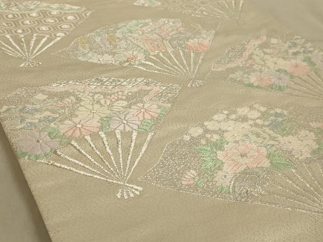 平和屋着物◎六通柄袋帯 唐織 扇面花文 銀糸 正絹 逸品 AABC3299ou