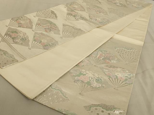 平和屋着物◎六通柄袋帯 唐織 扇面花文 銀糸 正絹 逸品 AABC3299ou