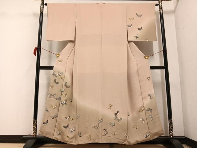平和屋着物●訪問着 舞蝶 金彩 鬼しぼ縮緬 正絹 逸品 AABC3322ph