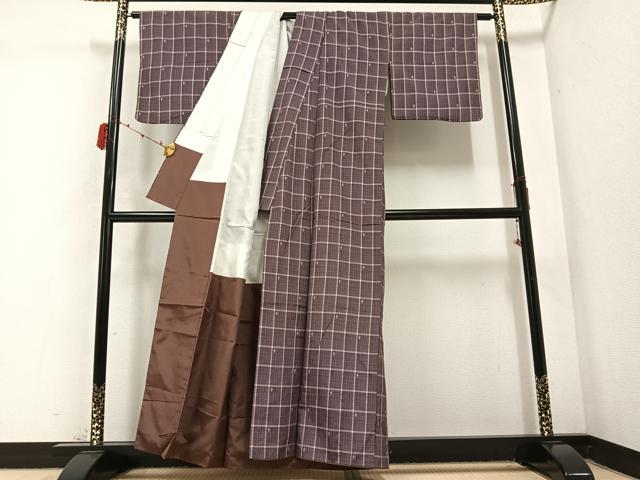 平和屋着物●上質な紬 格子 正絹 逸品 AABC3332ph
