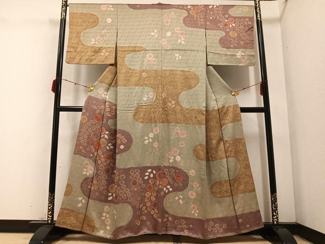 平和屋着物●訪問着 絞り 霞花文 金彩 正絹 逸品 AABC3337ph