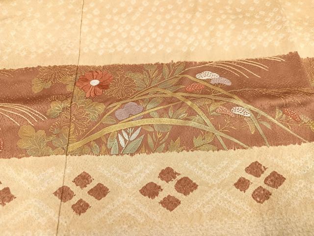 平和屋着物●訪問着 絞り 刺繍 枝花文 金彩 正絹 逸品 未使用 AABC3345ph