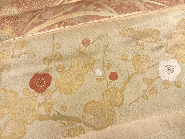 平和屋着物●訪問着 絞り 刺繍 枝花文 金彩 正絹 逸品 未使用 AABC3345ph