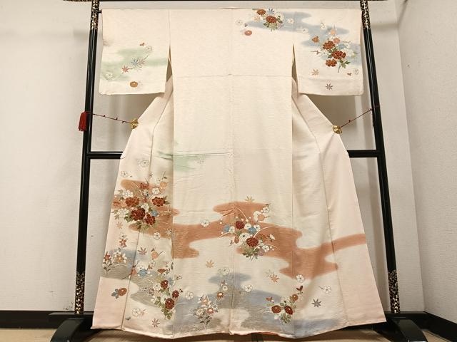 平和屋着物●訪問着 友禅 草花文 暈し染め 金彩 三越扱い 正絹 逸品 AABC3352ph