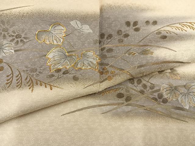 平和屋着物●訪問着 手描き 駒刺繍 草花文 暈し染め 金彩 正絹 逸品 AABC3390ph