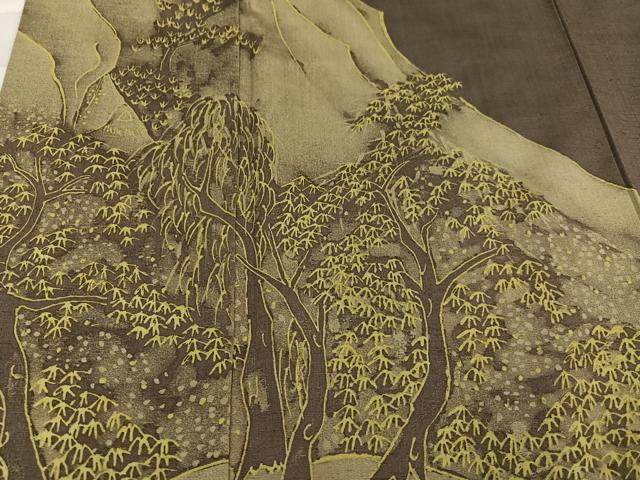 平和屋着物●訪問着 紬地 手描き 樹林文 正絹 逸品 AABC3391ph