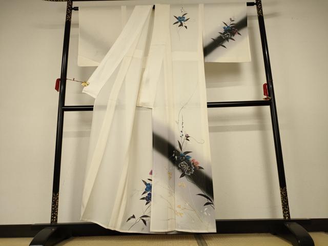 平和屋着物*夏物 訪問着 絽 手描き 枝花文 暈し染め 金銀彩 正絹 逸品 AABC3448jd