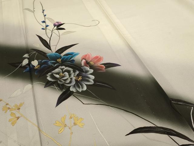 平和屋着物*夏物 訪問着 絽 手描き 枝花文 暈し染め 金銀彩 正絹 逸品 AABC3448jd