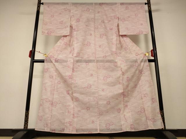平和屋着物*夏物 小紋 絽 立波花文 洗える着物 AABC3467jd