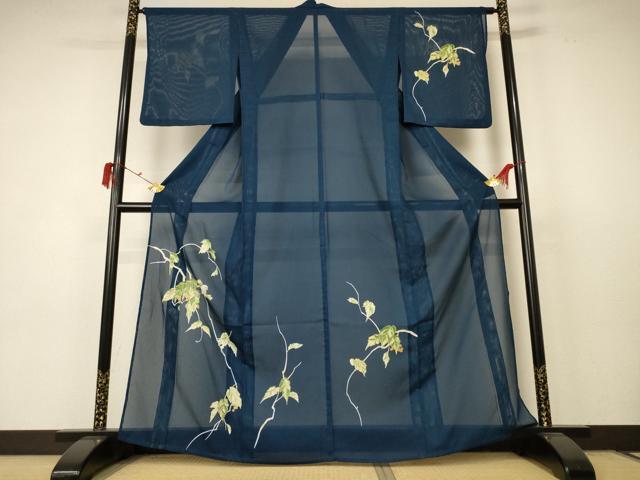 平和屋着物*夏物 訪問着 縦絽 花鳥文 金彩 洗える着物 AABC3469jd