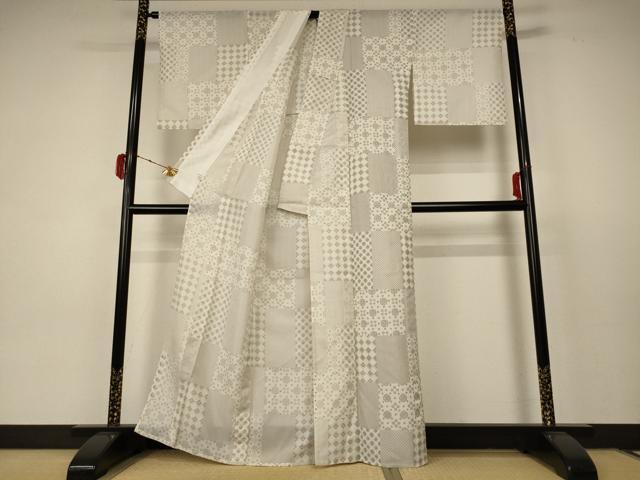 平和屋着物*夏物 小紋 変わり絽 幾何学文様 洗える着物 AABC3482jd