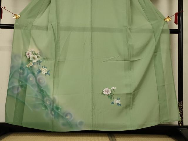 平和屋着物*夏物 訪問着 絽 手描き 草花文 金彩 正絹 逸品 AABC3518jd