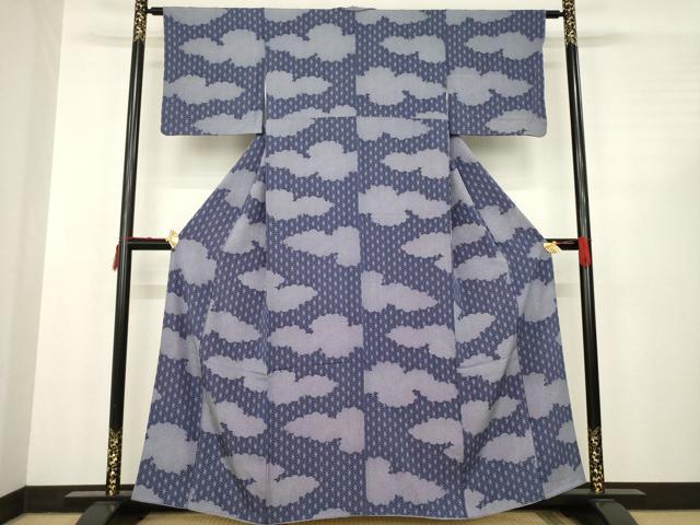平和屋着物●上質な小紋 雲取り鮫小紋柄 麻の葉文様 正絹 逸品 AABC3539ck